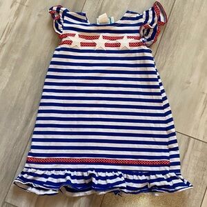Funtasia Too Nautical Blue and White Striped Dress with Patriotic Stars girls 2T